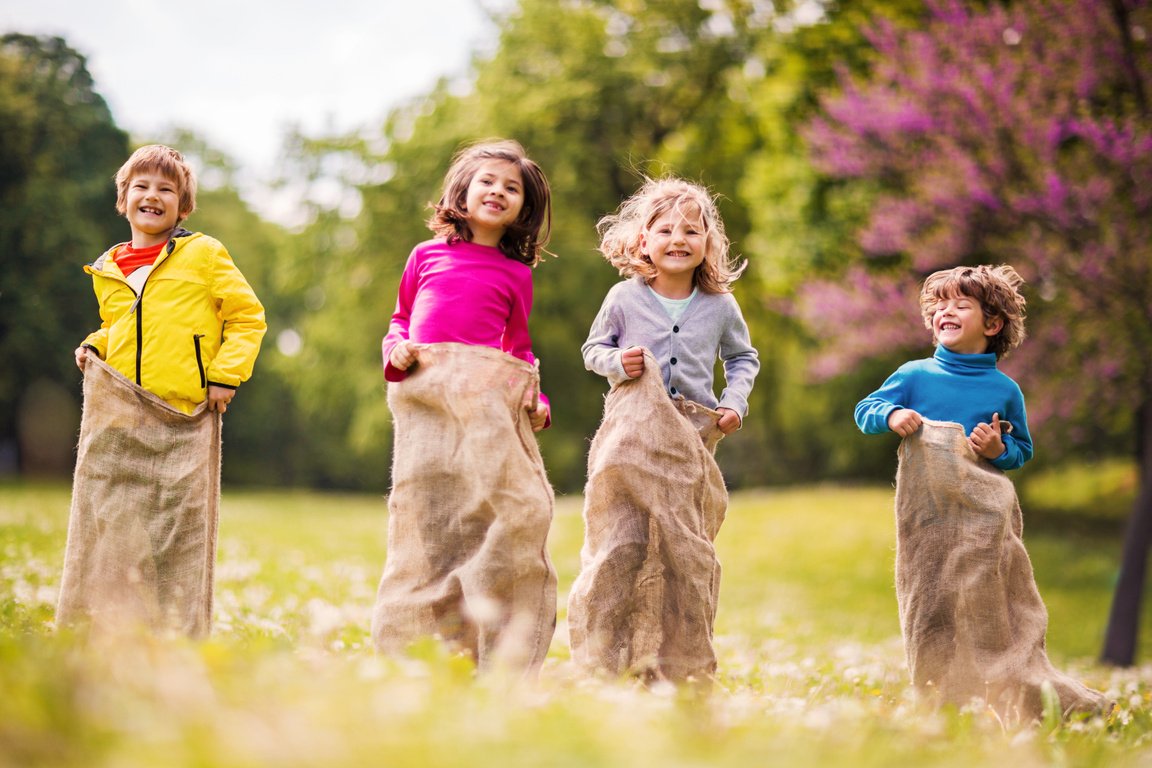 Children having sack race.